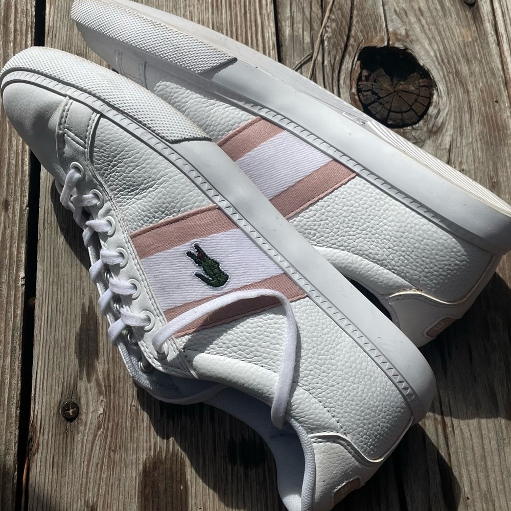 Women's LaCoste Powercourt Graphic Leather Sneakers Sz 6.5 - Picture 10 of 14